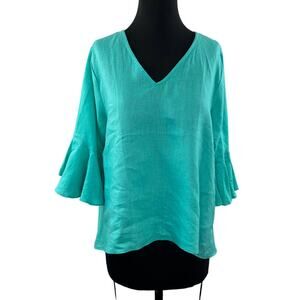 LaRoque Blue OS Tunic Top Casual V-Neck 3/4 Bell Sleeve Pullover Regular Fit